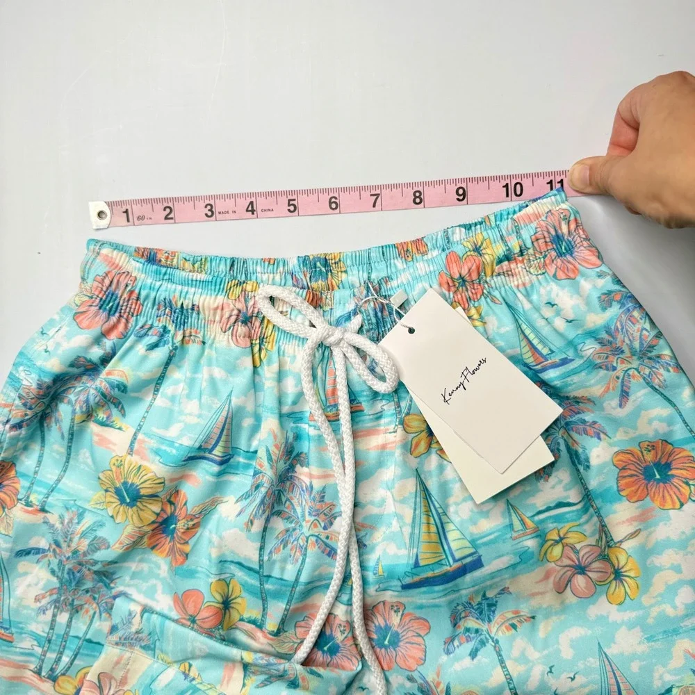 Kenny Flowers The BVIs Swim Trunks Men Small Light Blue Tropical Sailboat NEW